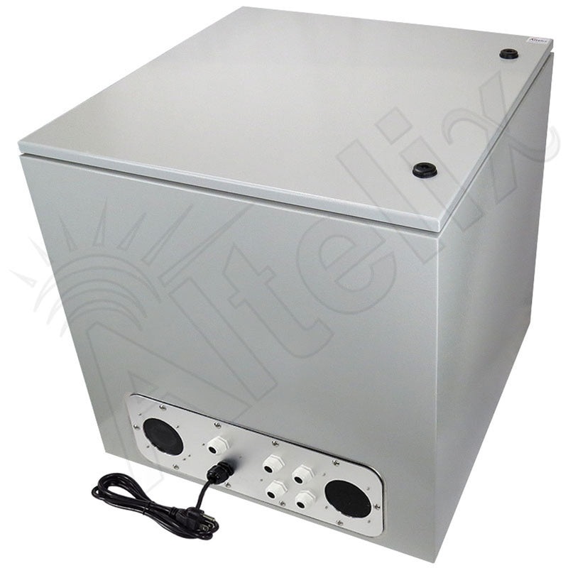 24x24x24 Steel Weatherproof NEMA Enclosure with Dual Cooling Fans, Single 120 VAC Duplex Outlet and Power Cord