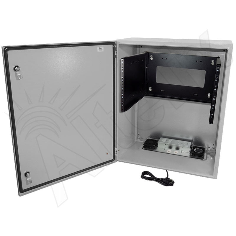 28x24x16 120VAC 20A Steel NEMA Enclosure for UPS Power Systems with 19" Wide 6U Rack, Dual Cooling Fans, 20A Power Outlets & Power Cord