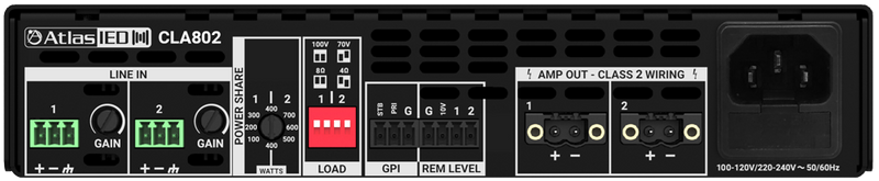 Atlas Power Amp - 800-W Two Channel - 70V & 8ohm - Multi Impedance Power Share Amplifier