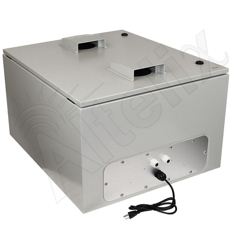 Altelix 28x24x16 Steel Weatherproof NEMA Enclosure with 19" Wide 8U Adjustable Rack Frame, Dual Door Mounted Cooling Fans, Dual 120 VAC Duplex Outlets and Power Cord