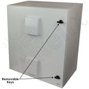 Altelix 28x24x16 Steel Weatherproof NEMA Enclosure with 19" Wide 8U Adjustable Rack Frame, Dual Door Mounted Cooling Fans, Dual 120 VAC Duplex Outlets and Power Cord