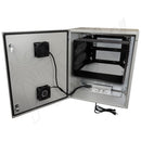 Altelix 28x24x16 Steel Weatherproof NEMA Enclosure with 19" Wide 8U Adjustable Rack Frame, Dual Door Mounted Cooling Fans, Dual 120 VAC Duplex Outlets and Power Cord