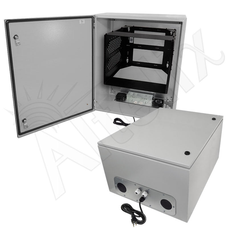 28x24x16 120VAC 20A Steel NEMA Enclosure for UPS Power Systems with Heavy Duty 19" Adjustable 8U Rack Frame, Dual Cooling Fans, 20A Power Outlets & Power Cord