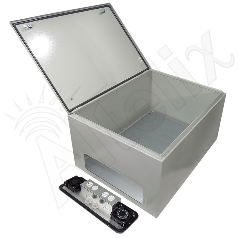 28x24x16 Steel Weatherproof NEMA Enclosure with Dual Cooling Fans, Dual 120 VAC Duplex Outlets and Power Cord