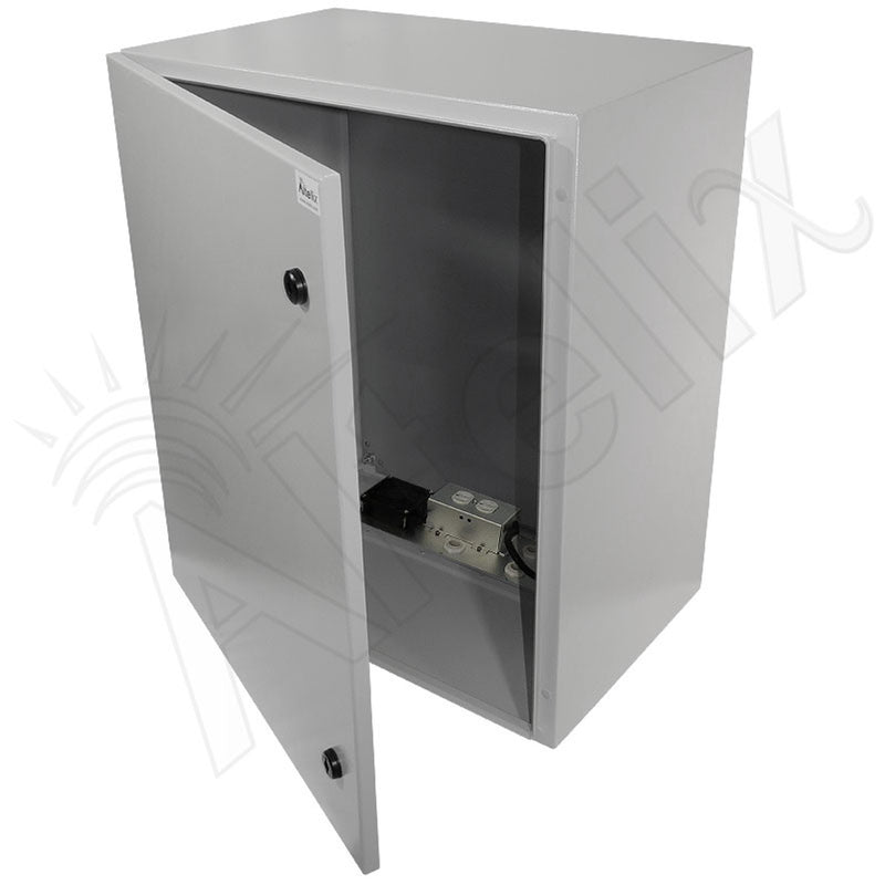 28x24x16 Steel Weatherproof NEMA Enclosure with Dual Cooling Fans, Single 120 VAC Duplex Outlet and Power Cord