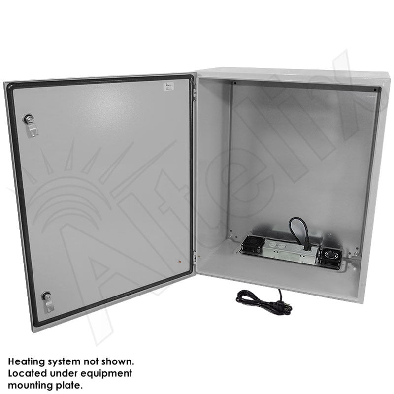 28x24x16 Steel Heated Weatherproof NEMA Enclosure with Dual Cooling Fans, 400W Heater, 120 VAC Outlets and Power Cord