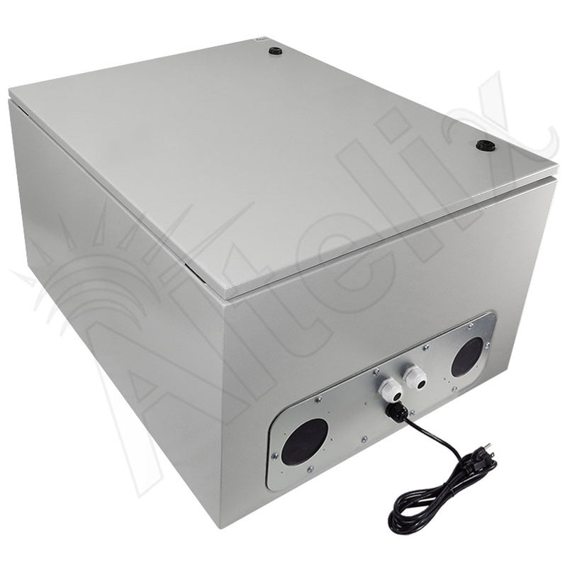 28x24x16 Steel Heated Weatherproof NEMA Enclosure with Dual Cooling Fans, 400W Heater, 120 VAC Outlets and Power Cord