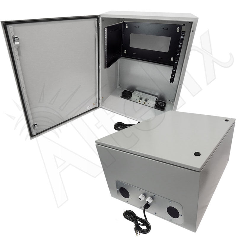 32x24x16 120VAC 20A Steel NEMA Enclosure for UPS Power Systems with 19" Wide 6U Rack, Dual Cooling Fans, 20A Power Outlets & Power Cord