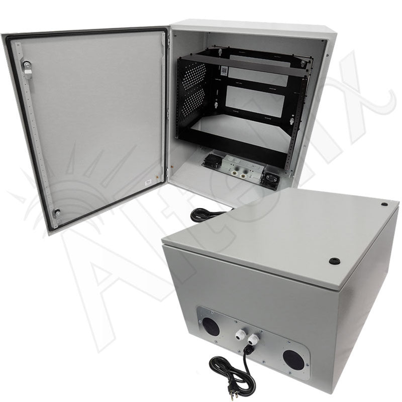 32x24x16 120VAC 20A Steel NEMA Enclosure for UPS Power Systems with Heavy Duty 19" Wide 8U Rack Frame, Dual Cooling Fans, 20A Power Outlets & Power Cord
