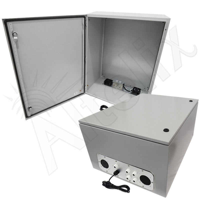 32x24x16 Steel Weatherproof NEMA Enclosure with Dual Cooling Fans, Single 120 VAC Duplex Outlet and Power Cord