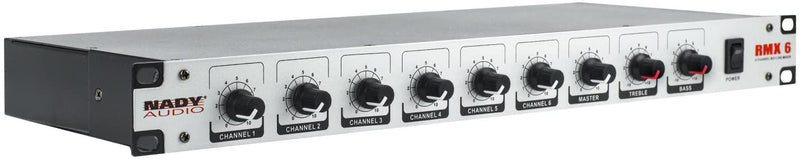 NADY RMX-6 6 channel Rackmount Mono Microphone / Line mixer with phantom power and master tone controls - XLR and ¼” inputs and outputs