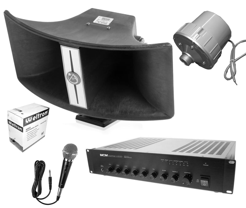 "One Shot" BIA-100 Horn Speaker System Complete Bundle for Outdoor School Fields Terminals Work Areas