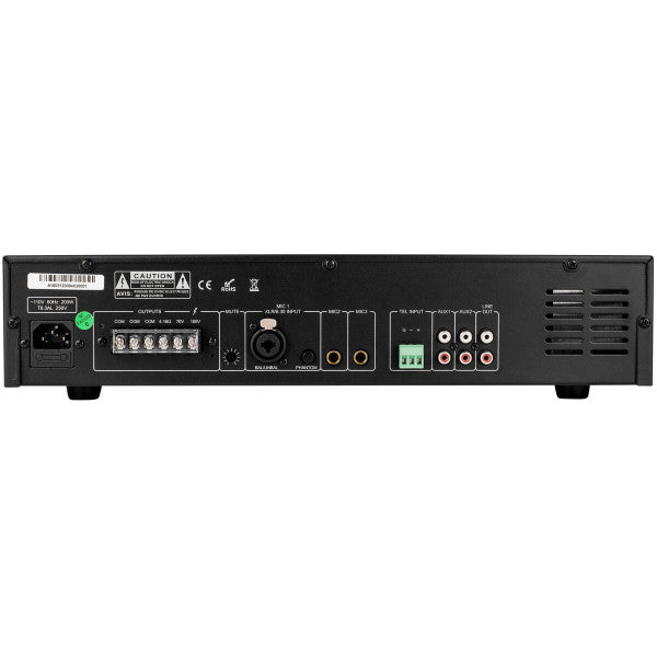 120W 2U Rack Mount PA Mixer-Amplifier 70V/100V/4 Ohm 3 Mic 2 Aux 1 Tel Inputs