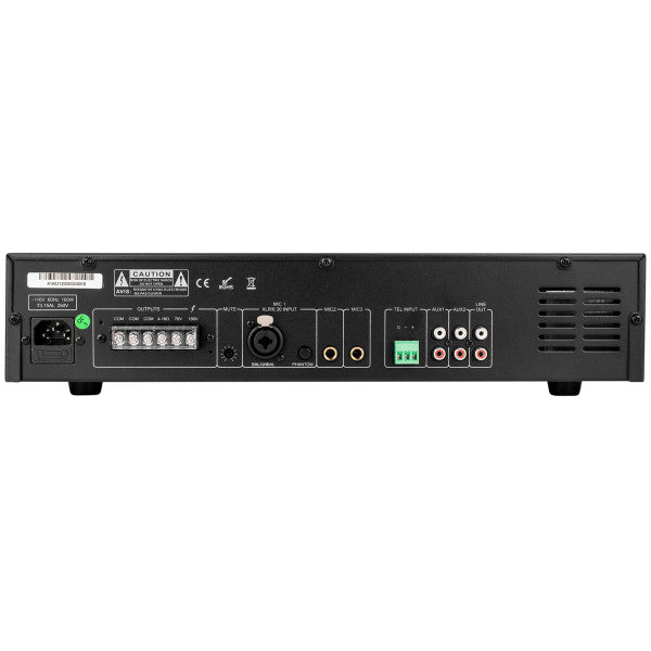 60W 2U Rack Mount Mixer-Amplifier 70V / 100V or 4 Ohm 3 Mic 2 Aux 1 Tel Inputs