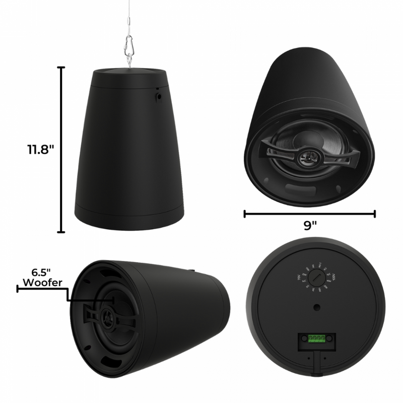 OSD Nero Arc 6.5" 2 Way Coaxial Indoor/Outdoor Pendant Style Speaker, 8Ohm/70V, Black